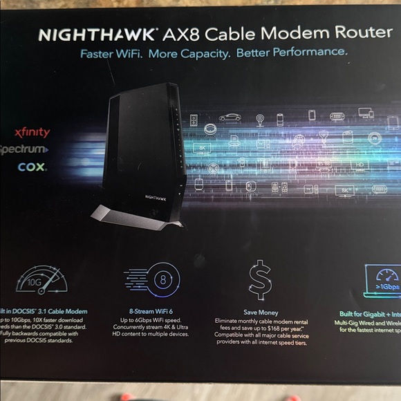 AX8 Black Cable Modem Router Night Hawk - Picture 1 of 5